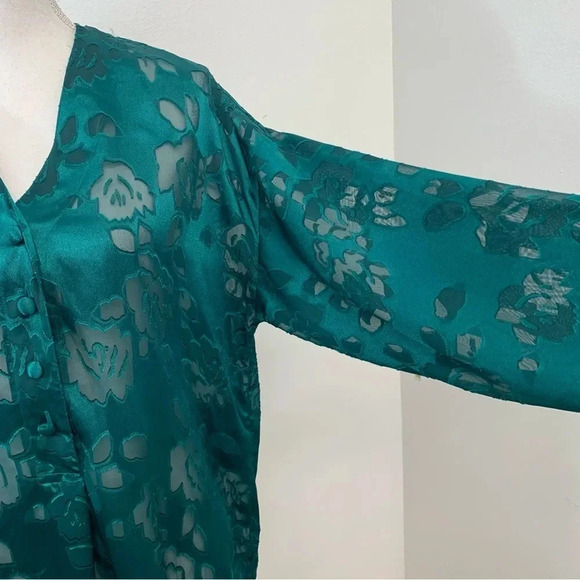 Victoria Secret Gold Label Night Shirt Medium Long Sleeve Semi Sheer Green Vtg - Picture 5 of 13